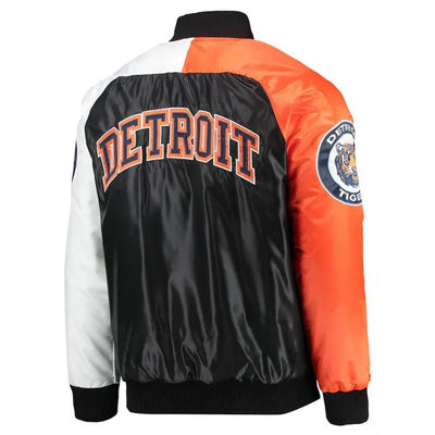 Detroit Tigers Tri-Color Navy Blue/Orange Satin Full-Snap Men's Jacket