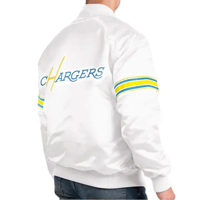 Los Angeles Chargers The Power Forward Full-Snap Varsity White Satin Men's Bomber Jacket