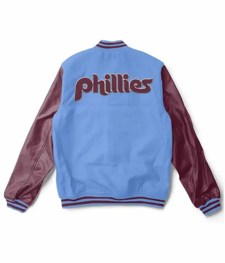 Philadelphia Phillies Blue Wool and Maroon Leather Sleeves Varsity Men's Jacket