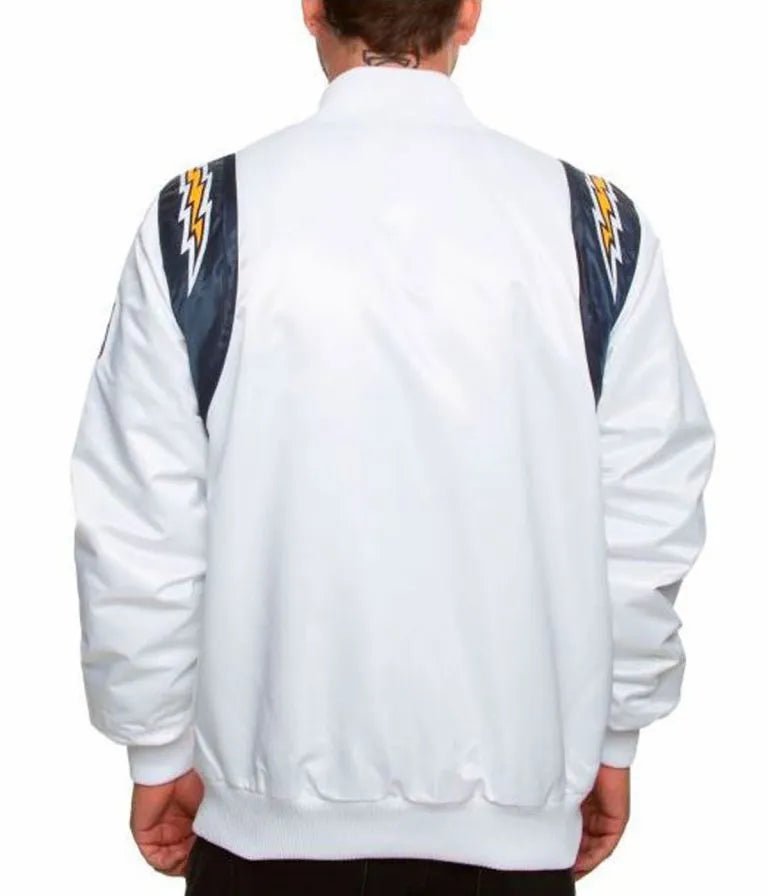 Los Angeles Chargers Full-Snap Varsity White Satin Men's Bomber Jacket
