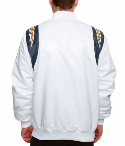 Los Angeles Chargers Full-Snap Varsity White Satin Men's Bomber Jacket