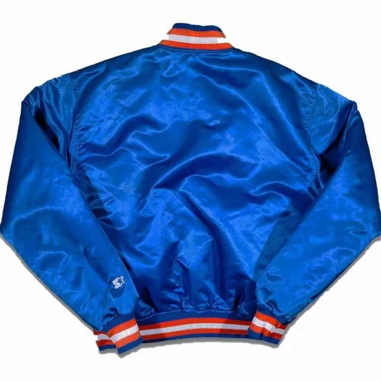 90’s New York Knicks Full-Snap Varsity Royal Blue Satin Men's Bomber Jacket