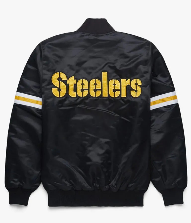 Pittsburgh Steelers Full-Snap Varsity Black Satin Men's Bomber Jacket