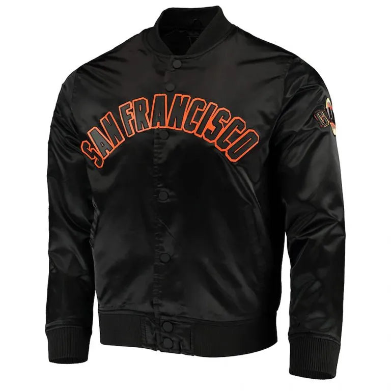 San Francisco Giants Wordmark Full-Snap Black Satin Men's Jacket