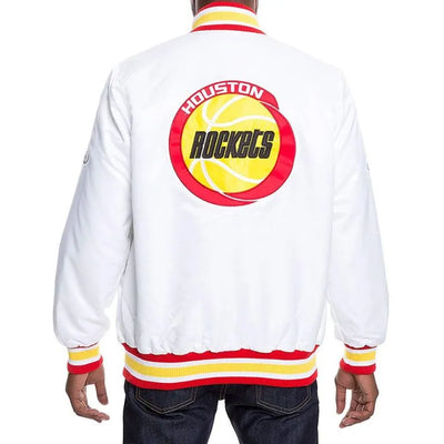 Houston Rockets Full-Snap Varsity White Satin Men's Bomber Jacket