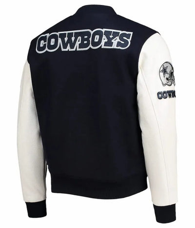 Dallas Cowboys Navy Blue Wool & White Genuine Leather Sleeves Men's Varsity Jacket