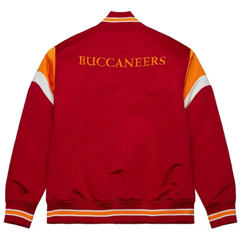 Tampa Bay Buccaneers Heavyweight Full-Snap Varsity Red Satin Men's Bomber Jacket
