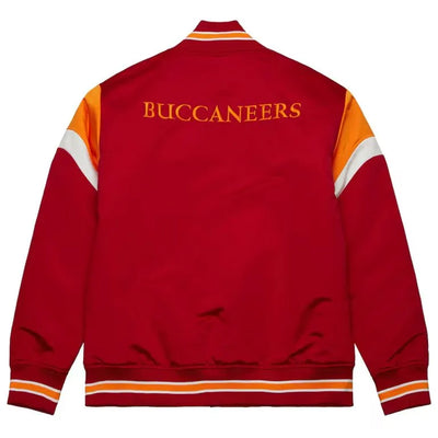 Tampa Bay Buccaneers Heavyweight Full-Snap Varsity Red Satin Men's Bomber Jacket