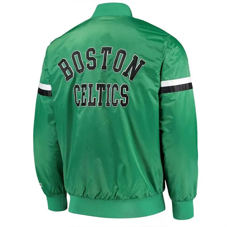 Boston Celtics The Champ Full-Snap Varsity Green Satin Men's Bomber Jacket