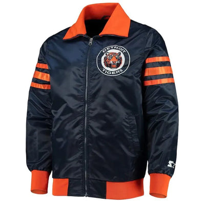 Detroit Tigers The Captain III Navy Blue Satin Full-Zip Men's Jacket