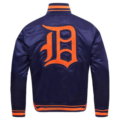 Detroit Tigers Retro Classic Rib Navy Blue Satin Men's Jacket
