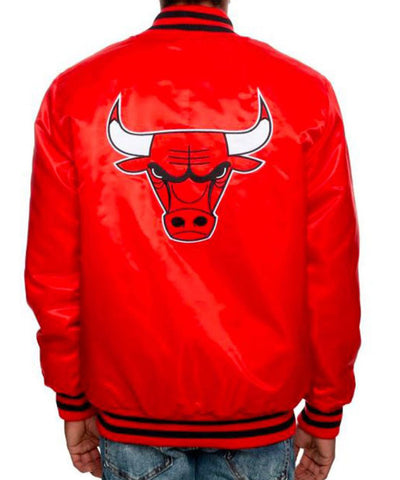 Chicago Bulls Full-Snap Varsity Red Satin Men's Bomber Jacket