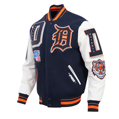 Detroit Tigers Navy Blue Wool & White Leather Sleeves Varsity Men's Jacket
