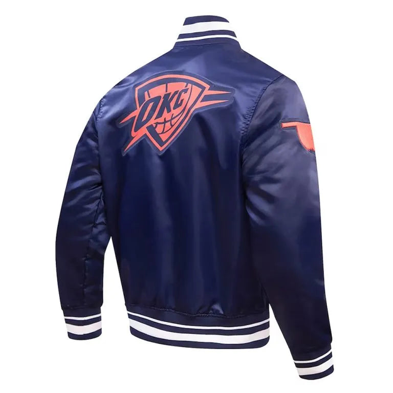 Oklahoma City Thunder City Edition Full-Snap Varsity Navy Blue Satin Men's Bomber Jacket