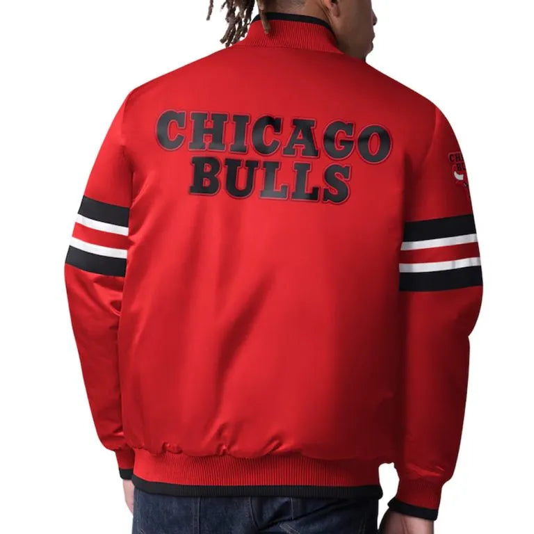 Chicago Bulls Scout I Full-Snap Varsity Red Satin Men's Bomber Jacket