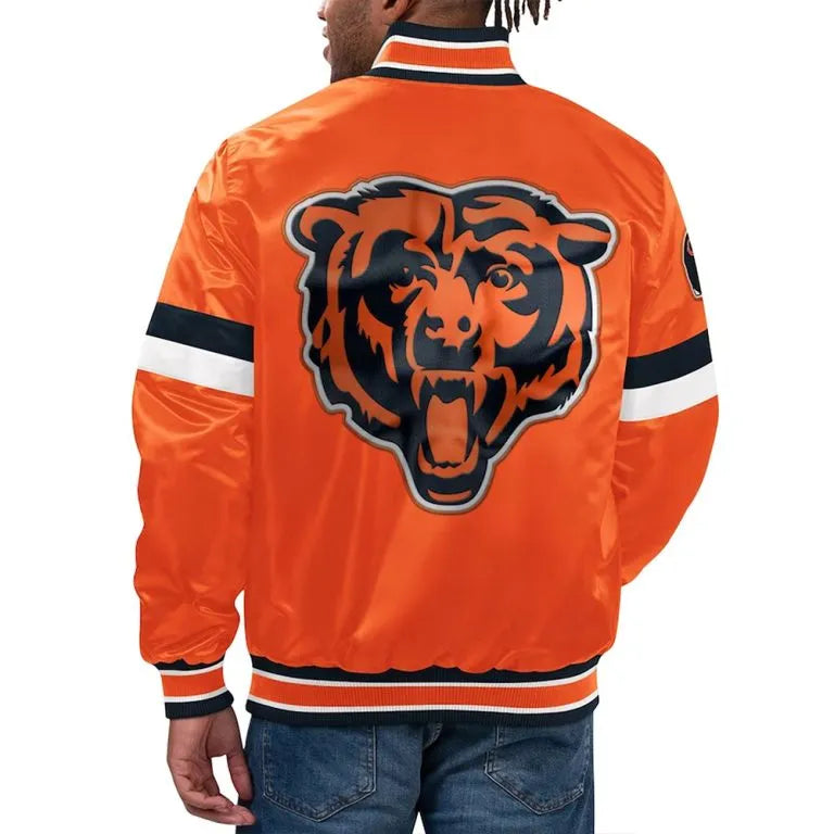 Chicago Bears Home Game Full-Snap Varsity Orange Satin Men's Bomber Jacket