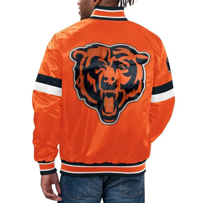Chicago Bears Home Game Full-Snap Varsity Orange Satin Men's Bomber Jacket