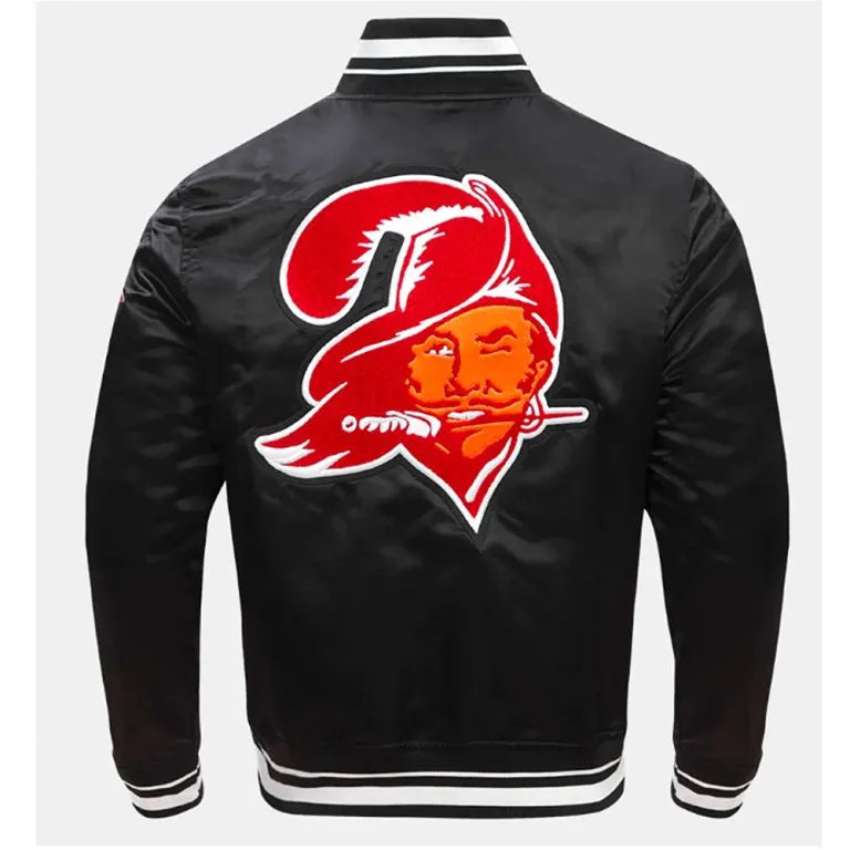 Tampa Bay Buccaneers Retro Classic Rib Full-Snap Varsity Black Satin Men's Bomber Jacket