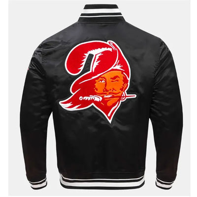 Tampa Bay Buccaneers Retro Classic Rib Full-Snap Varsity Black Satin Men's Bomber Jacket