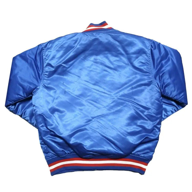90’s Sacramento Kings Full-Snap Varsity Royal Blue Satin Men's Bomber Jacket