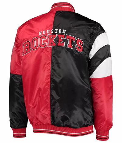 Houston Rockets Leader Full-Snap Varsity Black and Red Satin Men's Bomber Jacket