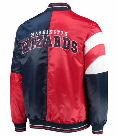 Washington Wizards 75th Anniversary Leader Full-Snap Varsity Navy Blue and Red Satin Men's Bomber Jacket