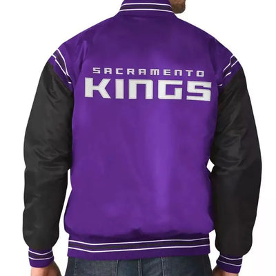Sacramento Kings Renegade Full-Snap Varsity Purple and Black Satin Men's Bomber Jacket