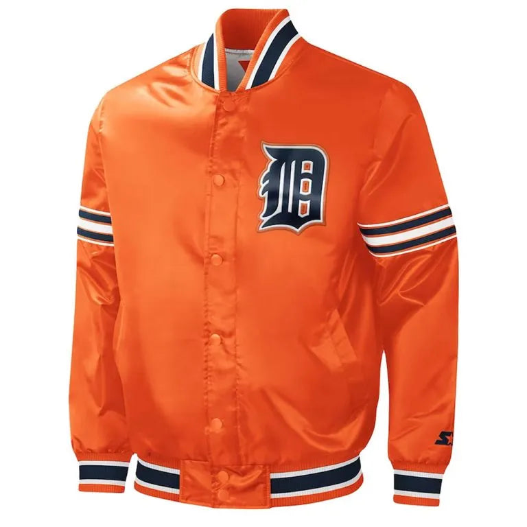 Detroit Tigers Slider Orange Satin Full-Snap Varsity Men's Jacket