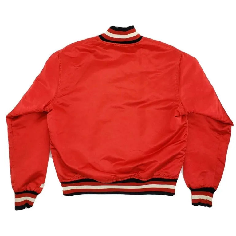 80s Chicago Bulls Full-Snap Varsity Red Satin Men's Bomber Jacket