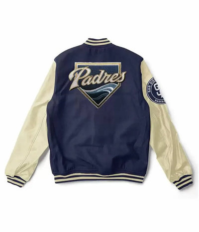 San Diego Padres Off White Leather Sleeves and Blue Wool Men's Jacket
