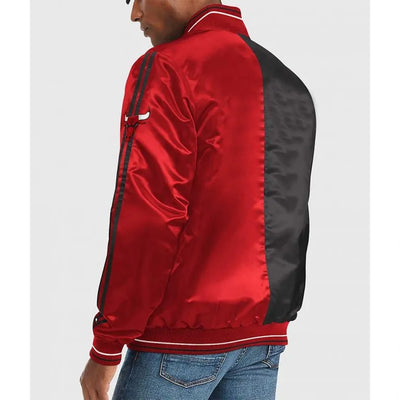 NBA Chicago Bulls Full-Snap Varsity Red and Black Satin Men's Bomber Jacket