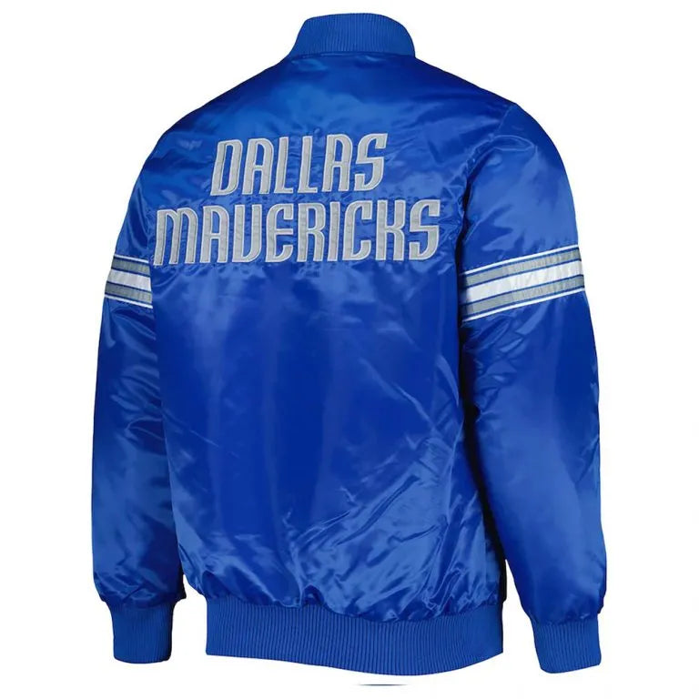 Dallas Mavericks Full-Snap Varsity Blue Satin Men's Bomber Jacket