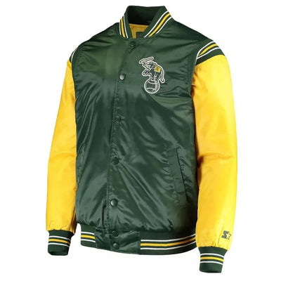 Oakland Athletics Enforce Varsity Full-Snap Green/Gold Satin Men's Jacket