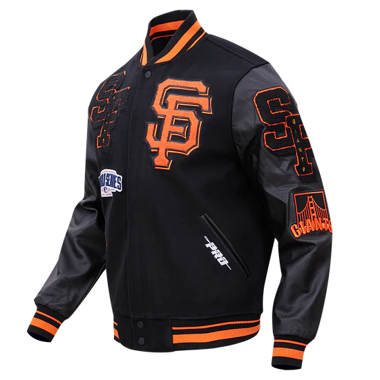 San Francisco Giants Mash Up Full-Zip Varsity Black Wool/Leather Men's Jacket