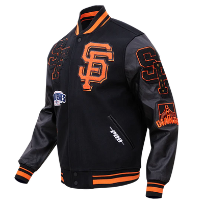 San Francisco Giants Mash Up Full-Zip Varsity Black Wool/Leather Men's Jacket