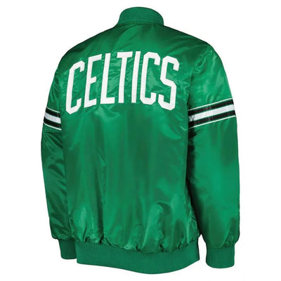 Boston Celtics Pick & Roll Full-Snap Varsity Green Satin Men's Bomber Jacket