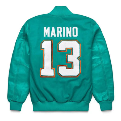 Miami Dolphins Dan Marino Goat Aqua Wool and Genuine Leather Sleeves Men's Varsity Letterman Jacket