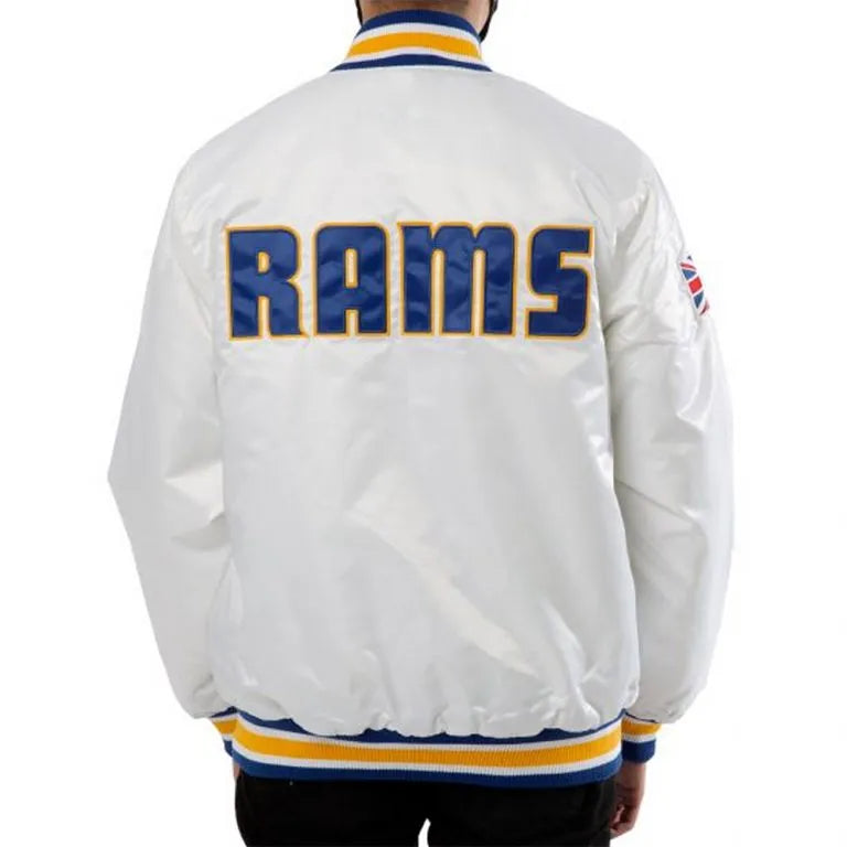 Los Angeles Rams Cooper Kupp Full-Snap Varsity White Satin Men's Bomber Jacket