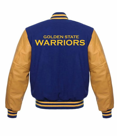 Golden State Warriors Domestic Varsity Blue Wool & Yellow Genuine Leather Sleeves Men's Bomber Jacket