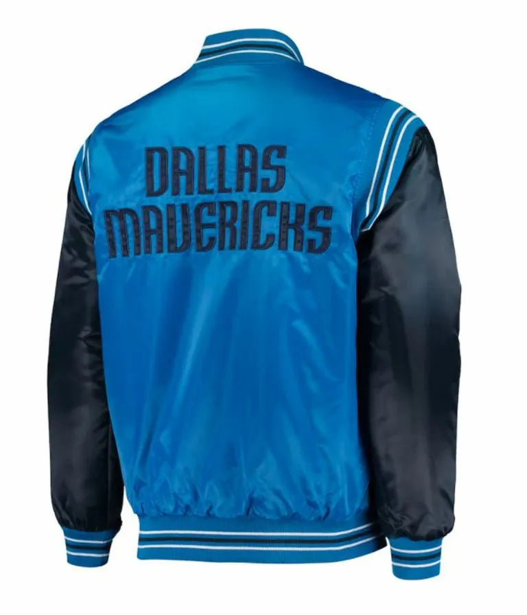 Dallas Mavericks The Enforcer Full-Snap Varsity Blue Satin Men's Bomber Jacket