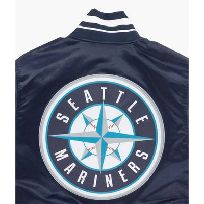 Seattle Mariners Script Tail Full-Snap Varsity Navy Blue Satin Men's Jacket