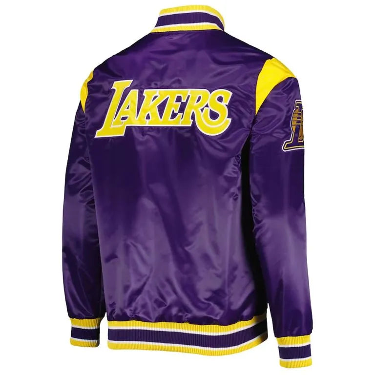 Los Angeles Lakers Force Play Full-Snap Varsity Purple Satin Men's Bomber Jacket