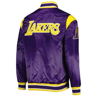 Los Angeles Lakers Force Play Full-Snap Varsity Purple Satin Men's Bomber Jacket