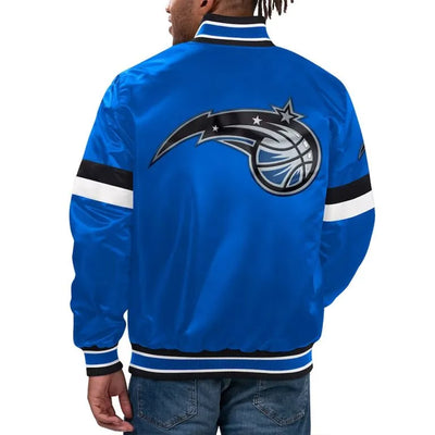 Orlando Magic Home Game Full-Snap Varsity Blue Satin Men's Bomber Jacket