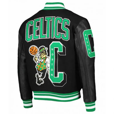 Boston Celtics Mash Up Finals Champions Black Wool & Genuine Leather Sleeves Men's Varsity Letterman Jacket