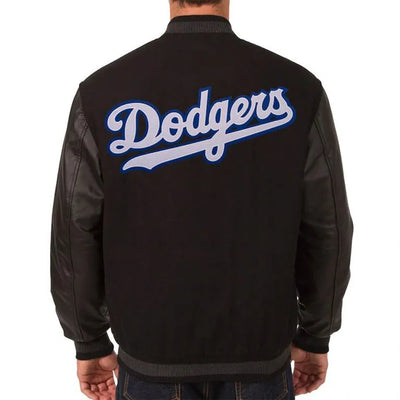 Los Angeles Dodgers Letterman Black Wool & Leather Full-Zip Men's Jacket