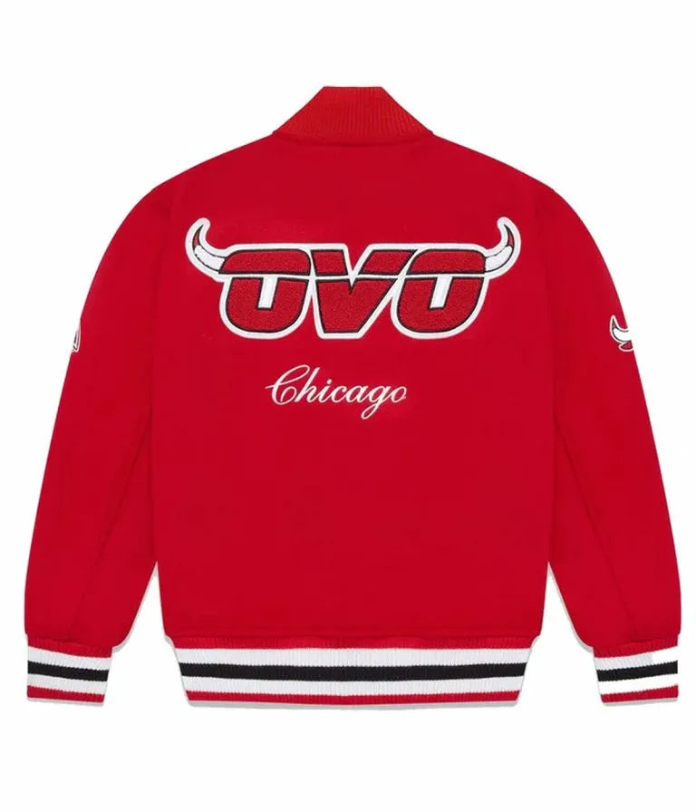 OVO Chicago Bulls Red All Wool Men's Varsity Letterman Jacket