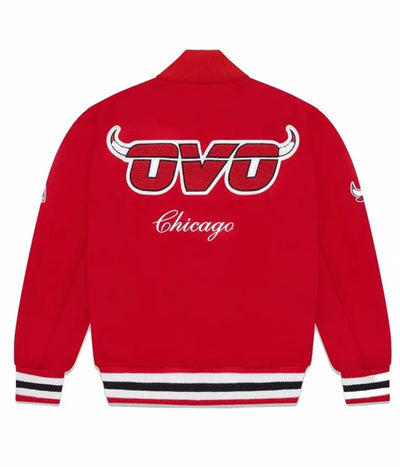 OVO Chicago Bulls Red All Wool Men's Varsity Letterman Jacket