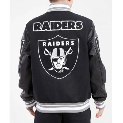 Los Vegas Raiders Black Wool and Genuine Leather Sleeves Men's Varsity Letterman Jacket