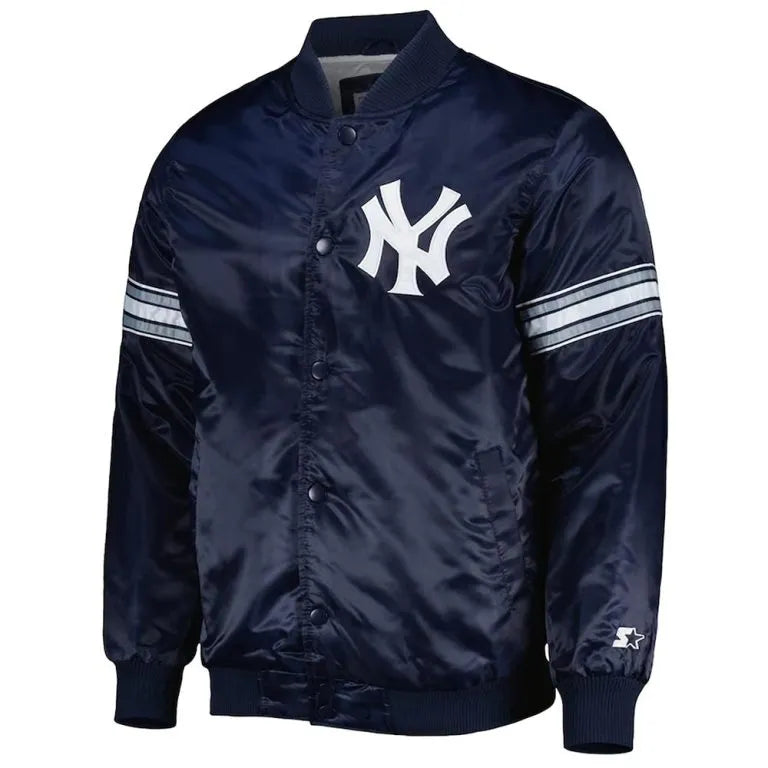 New York Yankees Pick & Roll Full-Snap Navy Blue Satin Men's Jacket